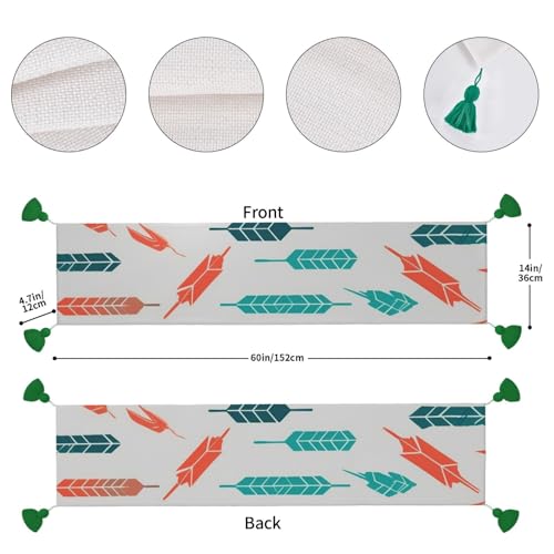 Chemin de table rustique corail et bleu sarcelle avec franges 152 cm - 5