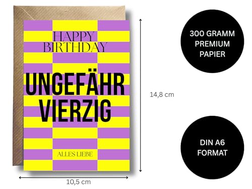 WBdesignz Grußkarte mit Umschlag - lustige, minimalistisch Geburtstagskarten mit Retro-Touch DIN A6 (Ungefähr Vierzig)