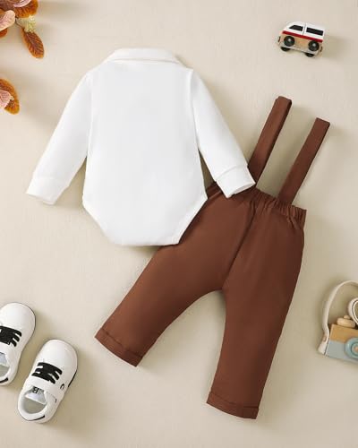 Image of Newborn Baby Boy Clothes Gentleman Wedding Suit Infant Outfits Formal Dress Shirt+Bowtie+Suspender Pants