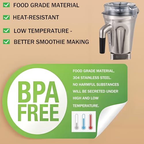 Image of Stainless Steel Container 64oz, Compatible with Vit 5200 5000 6300 Vm0103 Vm0197 E310 A2500 Classic /Commercial etc Series Blender, 64oz Stainless Steel Pitcher Jar Cup,5 Years Warranty