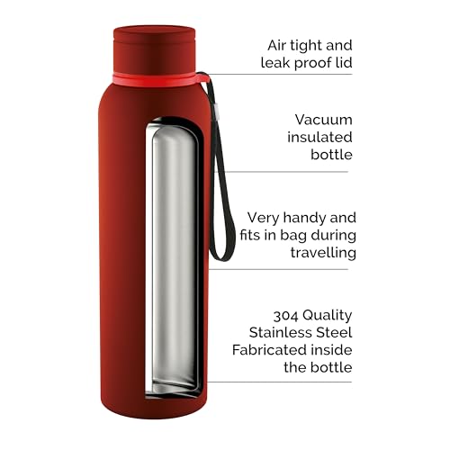 Image of Joyo Century Stainless Steel Bottle, 900 ml Water Bottles, Hot for 18 Hours & Cold for 24 Hours, Easy to Carry, Easy Grip, Rust Proof, Tea, Coffee, Office, Travel Bottle - Maroon