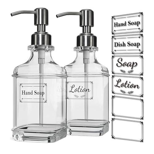 2PCS Glass Shower Gel Dispensers 550ml Capacity Refillable Liquid Bottle Dispenser Soap Dispensers