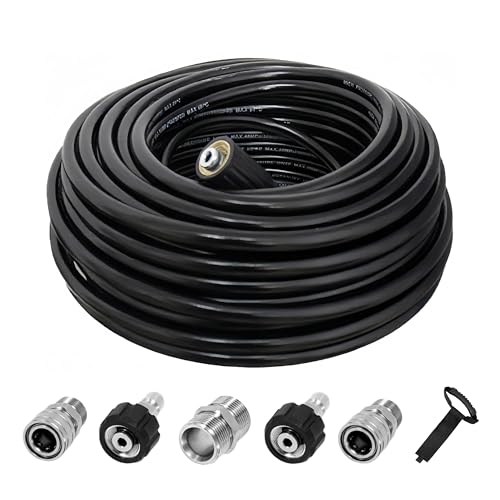 LycorTrade Pressure Washer Hose 50FT for Power Washer 5800 PSI Kink Resistant Pressure Washing Extension Hose 1/4 Power Washer Hose Replacement (M22-14mm) with 3/8 Quick Connector Black