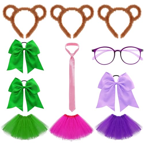 Pistha 11 PCS Chipmunk Costumes Accessories Including Chipmunk Ears Headbands Hair Bows Tutu Skirt Glasses and Tie for Cosplay