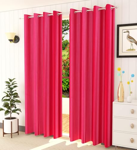 Image of Curtains 7 Feet Long for Living Room - Door Curtains Set of 1 Pcs Panel, Curtain Solid Parda for Home Decor & Office Pink Colour 7 feet (48 x 84 Inch) - 2 Pcs