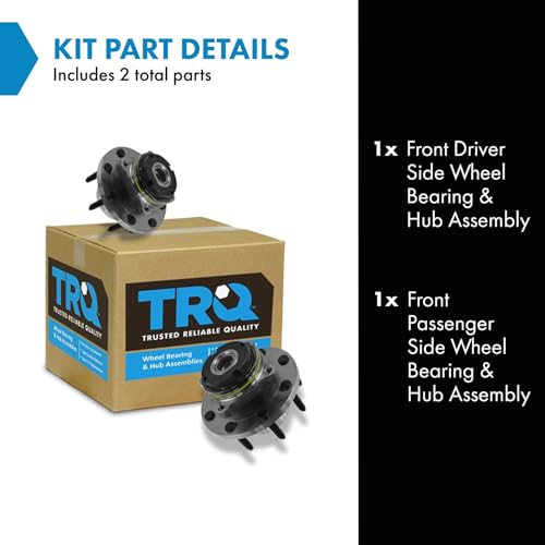 Image of TRQ Front Driver and Passenger Side Wheel Bearing and Hub Assembly Set 2 Piece Compatible with 2000-2001 Ford F-250 Super Duty 4WD 2 Wheel ABS Brakes Single Rear Wheels SRW