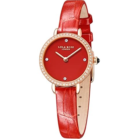 Lola Rose Red Wrist Watch for Women: Carnelian Zirconia Dial, Red Leather Strap, Captivating Color for Clothes Combinations Cover