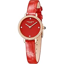 Lola Rose Red Wrist Watch for Women Carnelian Zirconia Dial, Red Leather Strap, Captivating Color for Clothes Combinations