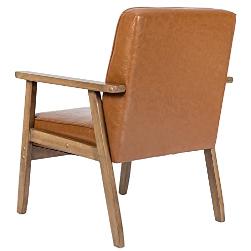 Okeysen Mid Century Modern Accent Chair, Retro Wood Leather Armchairs Side Chair, Lounge Reading Comfy Arm Chair For Living Room, Bedroom, Office (Brown) #TOP6
