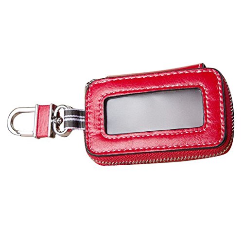 Preisvergleich Produktbild esdrem Unisex Echt Leder Auto Schlüsseltasche Reißverschluss Schlüsselanhänger Fall Tasche mit transparentem Fenster Rot rot