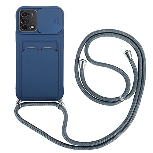 Coque pour Oppo A74 4G/F19 4G avec 2 Pièces Protection écran,avec Lentille Coulissante Antidérapant Couverture, avec Cordon Case TPU Bumper-Bleu Cover