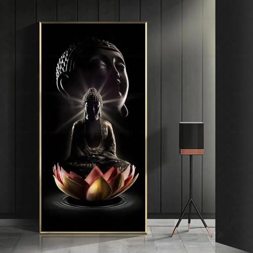 Tableau mural zen Bouddha peinture sur toile moderne 80x160 - 4