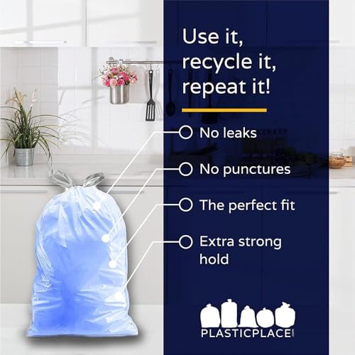 Image of Plasticplace Custom Fit Blue Drawstring Trash Bags, Compatible with Simplehuman Code H, Tear-Resistant, Scent-Free, for Indoor Use Home Office Trashbags (100 Count), 8-9 Gallon / 30-35L, 18.5 inch x 28 inch