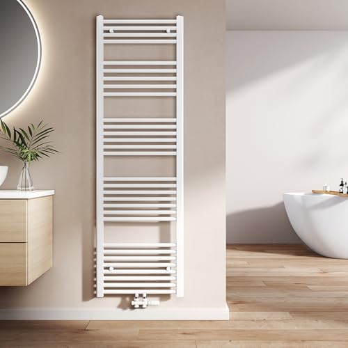 EMKE Badheizkörper Gerade 1600x500 mm - Handtuchheizkörper mit Mittelanschluss, Effizienter Handtuchwärmer Handtuchtrockner Heizkörper für Bad, Weiß, 654W