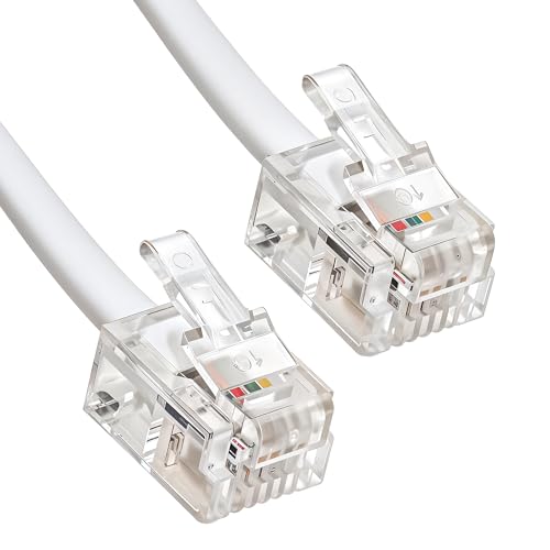 Cable RJ11 a RJ11 para teléfono fijo, router, módem a RJ11 toma de teléfono/microfiltro, cable de Internet ADSL RJ11, cable de teléfono fijo, BT/Talk Talk/Sky Broadband/Plusnet/Vodafone, blanco (1 m)