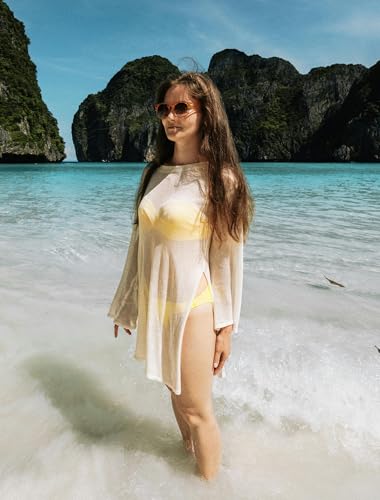Image of Beautiful Nomad Women's Crochet Cover Ups for Swimwear Bathing Suit Sheer Mesh Beach Tops Swimsuit Vacation Outfits