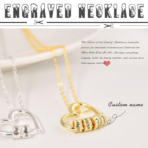 "The Heart of the Family" Necklace, Custom Heart Necklace for Women with Beads, To My Wife Necklaces with Name, Engraved Family Necklaces for Women, Custom Jewelry for Christmas, Birthday3