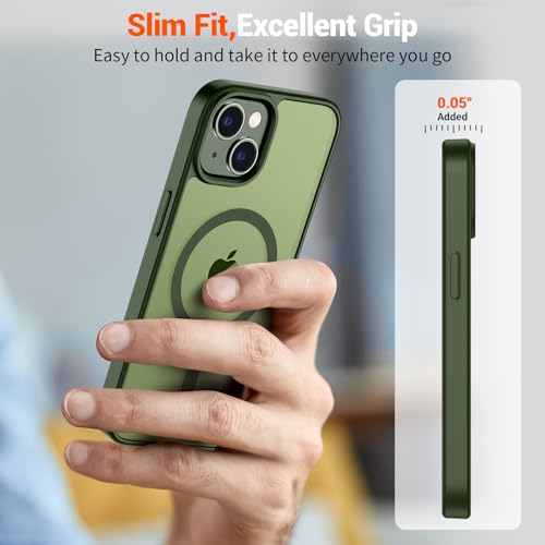 Image of SUPFINE Magnetic for iPhone 15 Plus Case & iPhone 14 Plus Case(Compatible with MagSafe)(Military Grade Drop Protection) Slim Translucent Shockproof with Anti-Fingerprint Phone Case,Cangling Green