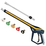 Sooprinse High Pressure Washer Gun with Replacement Wand Extension, Power Washer Gun, M22-14 Fitting, 5 Nozzle Tips, 42 Inch, 4000 PSI