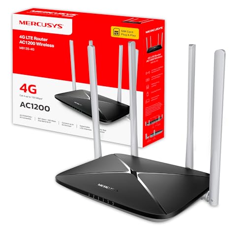 Mercusys MB135-4G | Router 4G SIM, LTE CAT4, Wi-Fi AC1200 Doble Banda (5GHz/2.4GHz) + 4 Antenas...