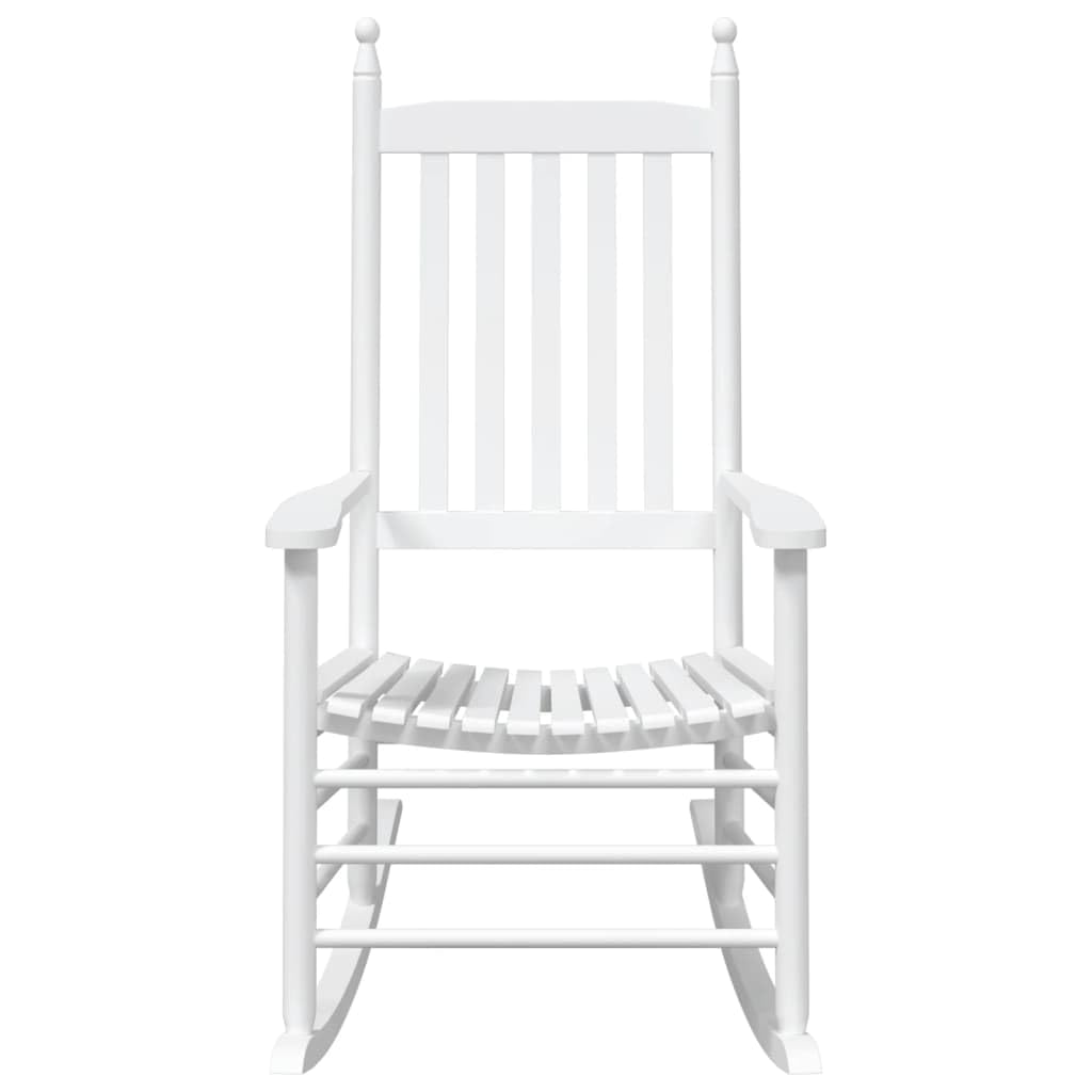 Schaukelstuhl mit gebogener Sitzfläche in Weiß aus massivem Tannenholz 2er Set für Indoor und Outdoor, bequemer Relaxsessel mit Armlehnen, ideal zum Lesen