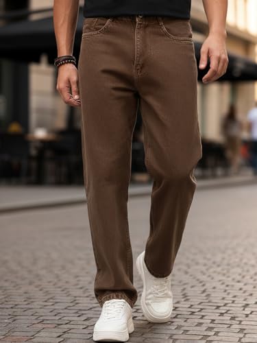 Urbano Fashion Men's Brown Loose Baggy Denim Jeans Chocolate Brown - Image 3