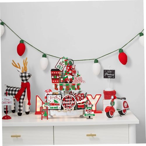 Decoraciones de bandeja de Navidad para mesas y encimeras rústicas con 14 piezas 6