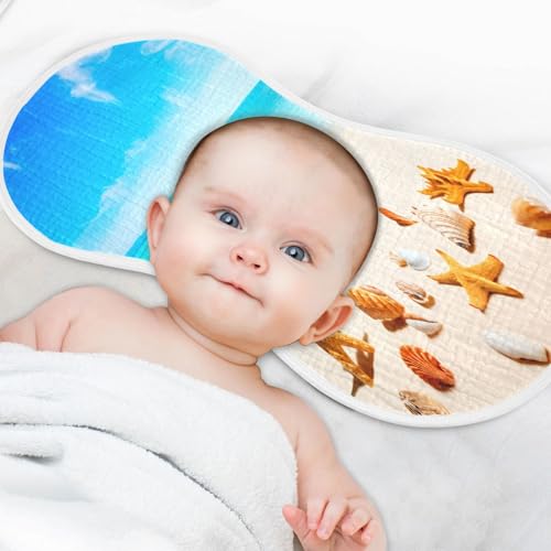 J JOYSAY Starfish Beach Sand Beige Baby Burp Cloths for Boys Girls Large 22''x11'' Cotton 4 Layer Burp Cloths for Girl Spit Up one sizex24