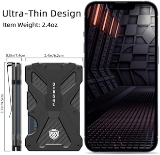 OARIDEY Minimalist Wallet for Men- Slim Aluminum Metal Money Clip Wallet with Clear ID Card Holder, Carbon Fiber Wallet, RFID Blocking,Holds up 15 Cards with Cash Clip,Ultra-Thin Tactical Wallet