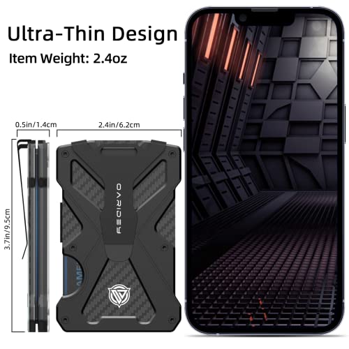 OARIDEY Minimalist Wallet for Men- Slim Aluminum Metal Money Clip Wallet with Clear ID Card Holder, Carbon Fiber Wallet, RFID Blocking,Holds up 15 Cards with Cash Clip,Ultra-Thin Tactical Wallet