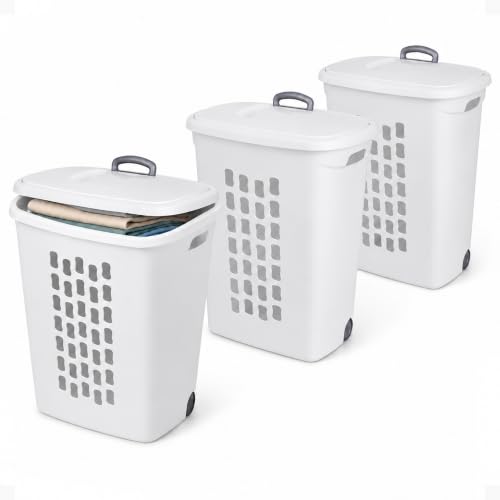 Sterilite-Ultra-Wheeled-Hamper-Laundry-Basket-w-Flip-Top-Lid-3-Pack-White Sterilite Ultra Wheeled Hamper, Laundry Basket w/ Flip-Top Lid, 3-Pack, White - Image 1