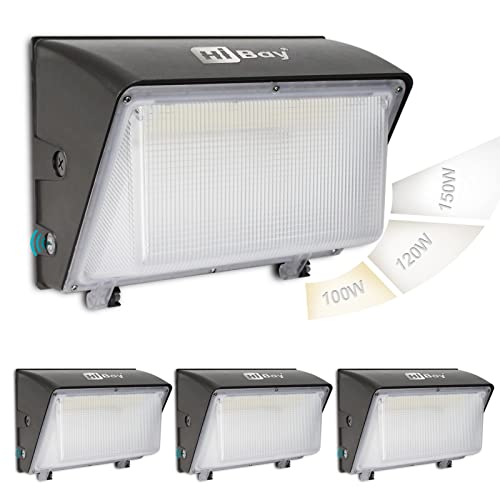 HiBay 4 Pack Outdoor Dusk to Dawn LED Wall Pack Lights, 20010LM 150W Eqv. 800-1000W HPS/HID, Photocell Commercial Security Flood Light IP65 for Barn House Garage Warehouse 4-Pack Max 150W