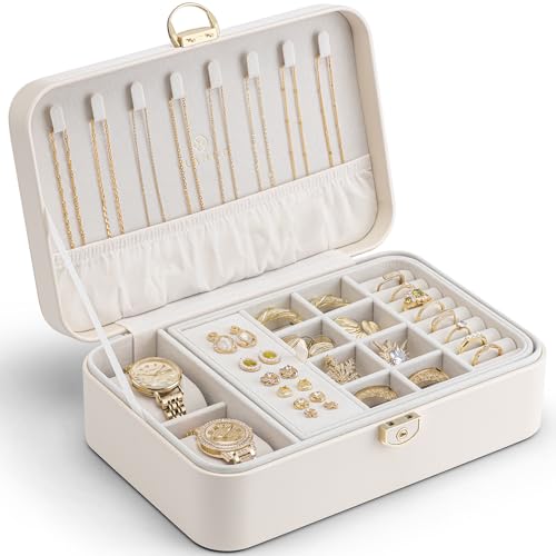 Vlando ジュエリーケース おしゃれ 引き出し 大容量 鍵付き アクセサリー 収納 ボックス ジュエリーオーガナイザー ネックレス イヤリング リング ブレスレット 収納ボックス 女の子 女性用 ギフト プレゼント 誕生日 (L-オフホワイト)