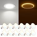 FREELICHT 12 Pack 5/6 Inch 5CCT LED Recessed Can Light with Night Light, 2700K/3000K/4000K/5000K/6000K Selectable Flat Recessed Lighting, 10W=110W, 1000LM, Dimmable Retrofit - ETL & FCC