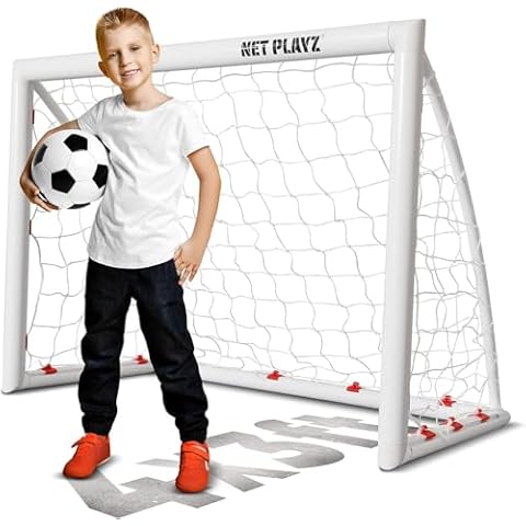 NET PLAYZ Soccer Goals for Backyard, Kids 4'x3' High-Strength Fast Set-Up | Football Gifts Age 3 4 5 6 7 8 9 10 11 12 13 14 Year Old Child Teens & Youth (Weatherproof), White (NOS34840A01) Cover