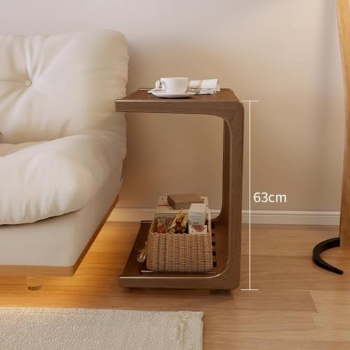 Mesa auxiliar rectangular de 2 niveles nogal mini mesa de centro para aperitivos y sofá 2