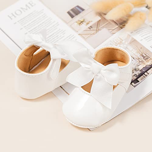 Babelvit Baby Girls Premium Bowknot Mary Jane Flats Wedding Princess Dress Baptism Shoes Rubber Sole Pu Leather Infant Toddler First Walking Moccasins Crib Shoes #TOP4