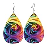 Pendientes de piel con diseño de flor de rosa arcoíris para mujer, diseño de lágrima, accesorios de moda para uso diario y fiesta, talla única, Cuero