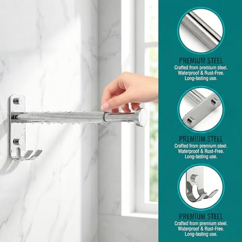 Alyxen 2 Stück Kleiderstange Ausziehbar,21CM Ausziehbare Kleiderstange Multifunktional Einziehbare Kleiderbügel,Rost Rutschfest für Schlafzimmer Wohnzimmer Badezimmer Küche Silber