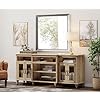 WAMPAT Farmhouse TV Stand for TVs Up to 75 inch 4 Door Glass and Wood Universal TV Console with 9 Storage Cabinets Oak Entertainment Center Table for Living Room Bedroom70