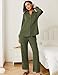 Ekouaer Womens Waffle Knit Two Piece Lounge Set Long Sleeve Button Down Pajamas Set with Pockets Fall Fashion Army Green, Medium