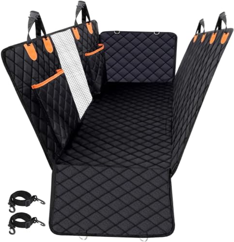 PetLux Dog Car Seat Cover | Waterproof, Scratch Proof and Non Slip Back Seat Cover | Washable, Durable, Universal fits All Cars (Orange & Balck)