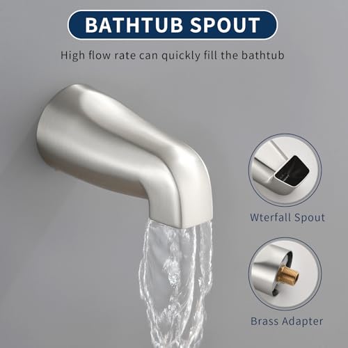 3 Handles Shower Faucet Set with Tub Spout Bathtub Shower Faucets Combo Set Shower System Complete Tub and Shower Trim Kit Brushed Nickel Shower Fixtures Brushed Nickel Shower Set