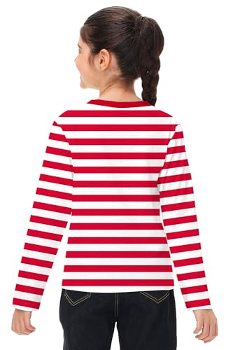 Remimi Kids Striped Shirts Long Sleeve Boys Girls Crew Neck Holiday Tshirts 3-14 Years4