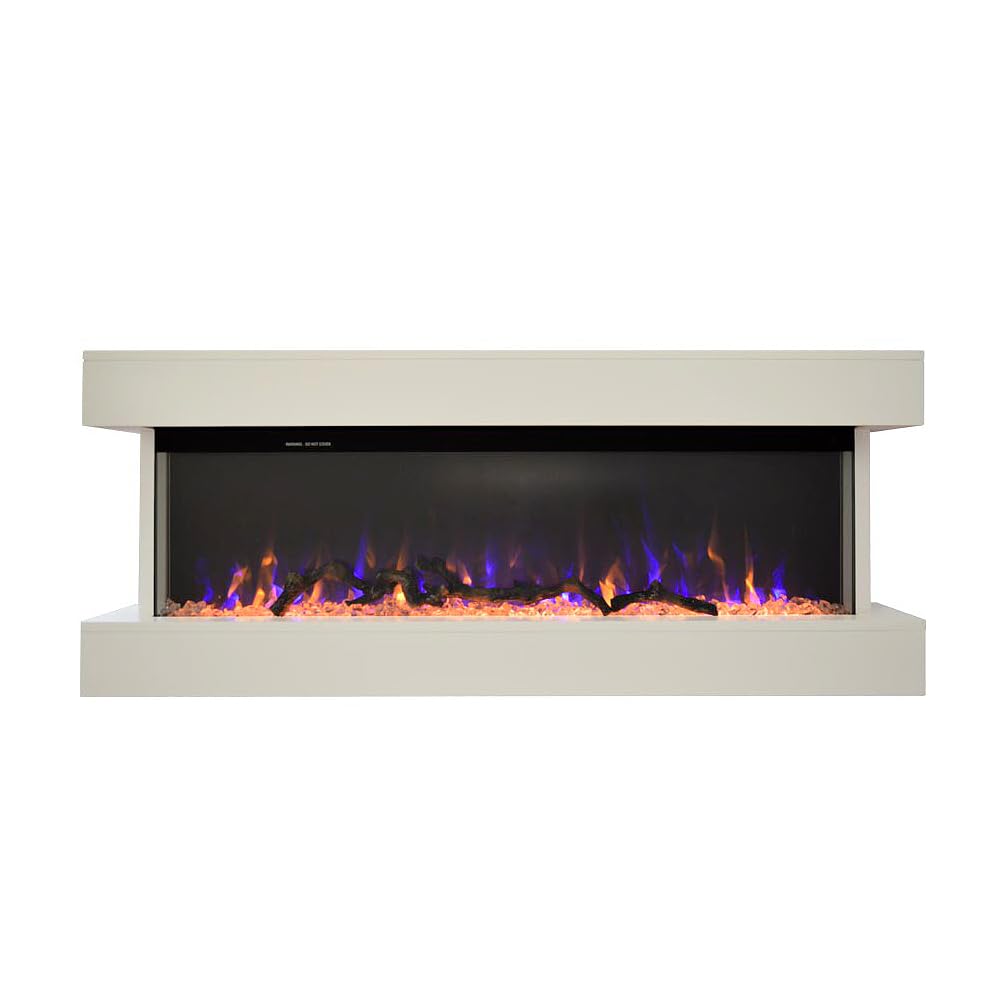 Camino elettrico ALARO | Caminetto a parete da incasso | Stufa ventilata da 750W/1500W a basso consumo, con telecomando, timer, decorazione di tronchi e cristalli (Bianco, 110cm)