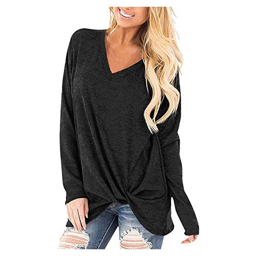 QMMD Chemisier pour Femme Leger Pullover Polyester Col en V Pullovers Femmes Confortable Clubbing Manches Bouffantes Noeud DecontractéE Automne Uni Cover
