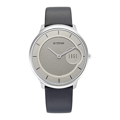 Image of Titan Edge Baseline Quartz Analog Off-White Dial Blue Leather Strap Watch for Men - NT1843SL01