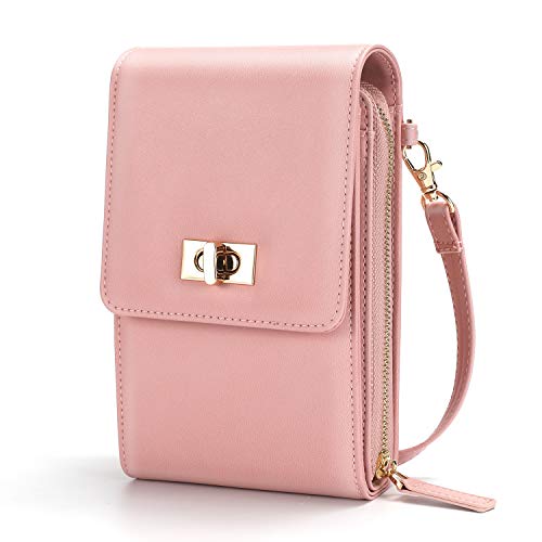 AKIMO Bolso bandolera pequeño con estilo para mujer, mini bolso de cuero de PU, bolso con monedero con solapa y cremallera con correa larga, ranura para tarjeta, llavero, cerradura antirrobo