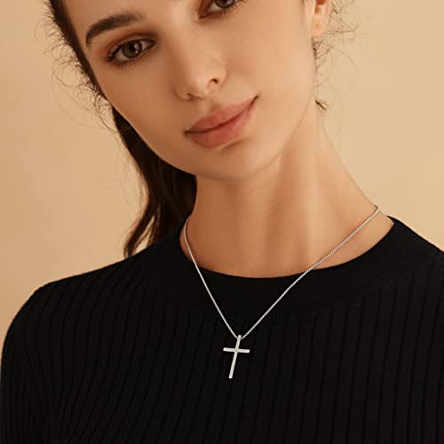 Cross Necklace For Women Men Stainless Steel 18K Gold Plated Cross Pendant Box Chain Black Silver Simple Cross Necklaces Religious Jewelry Gifts For Boys 20 Inches #TOP3