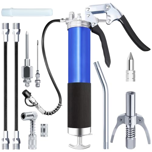 Trywise Fettpresse Set 10 TLG, Fettpresse für Schmiernippel Schwerlastes Schmierpressen 8000 PSI mit Pistolengriff, Schnellverschlusskupplung und Flexschlauch für 400g Kartuschen